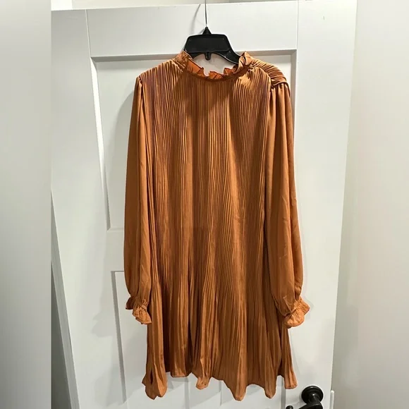 chinese dress ladies Radiant Sunset Metallic Accent Wrap Long Sleeve Midi Dress